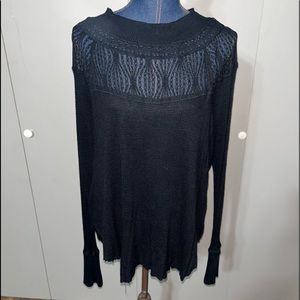 Free People black lightweight long sleeve top with lace on the chest!